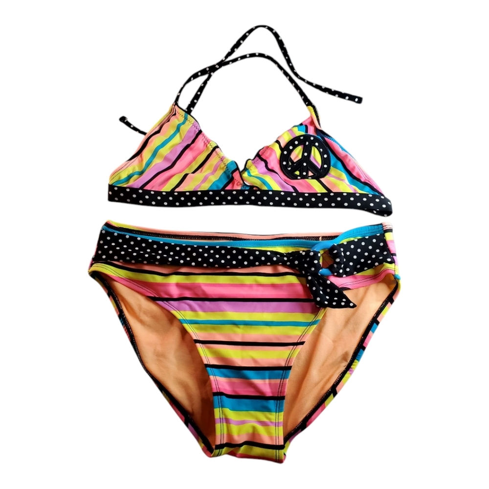 Radio Fiji Colorful Striped Girl Bikini Set Size Girls 16